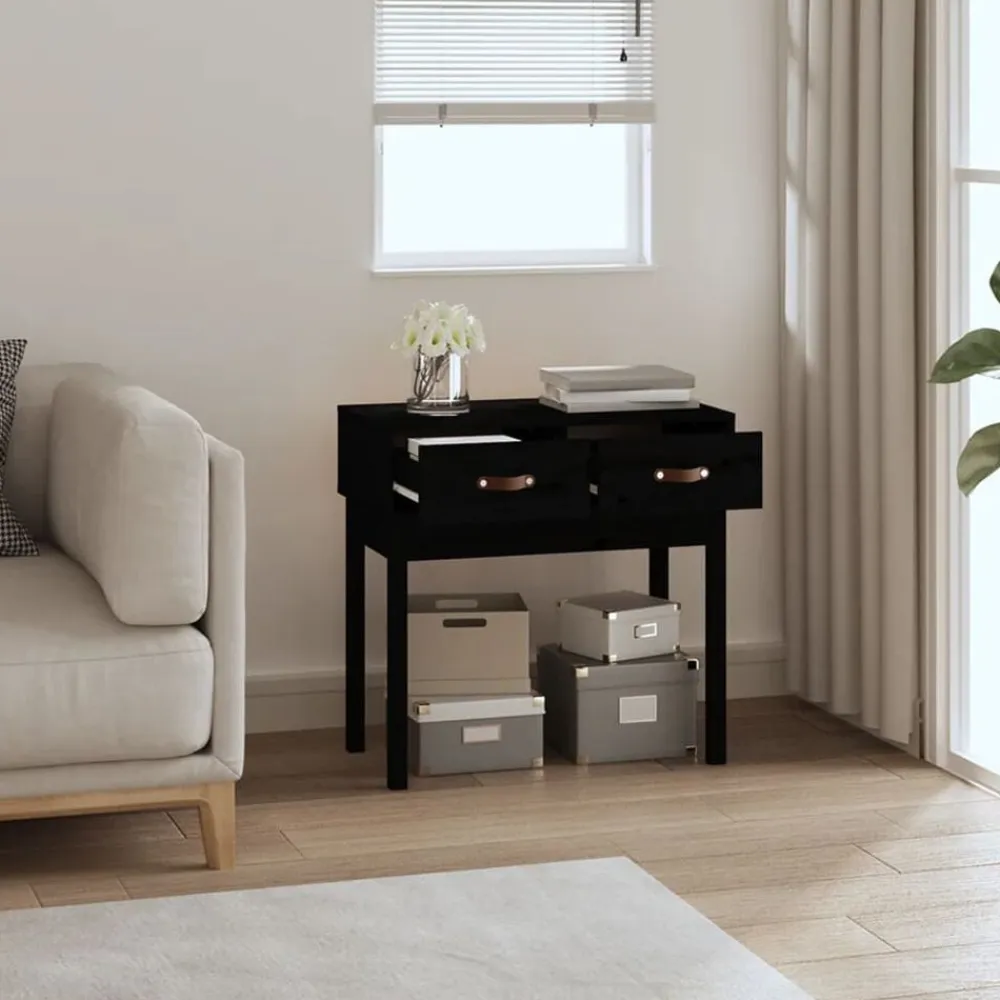vidaXL Mesa consola madera maciza de pino 76,5x40x75 cm Negro Discount