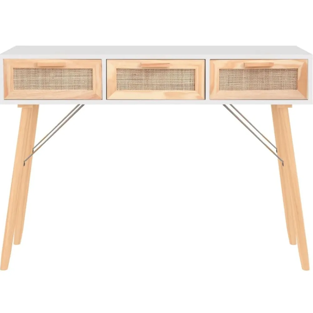 vidaXL Mesas-Mesa consola madera pino maciza ratán natural 105x30x75 cm