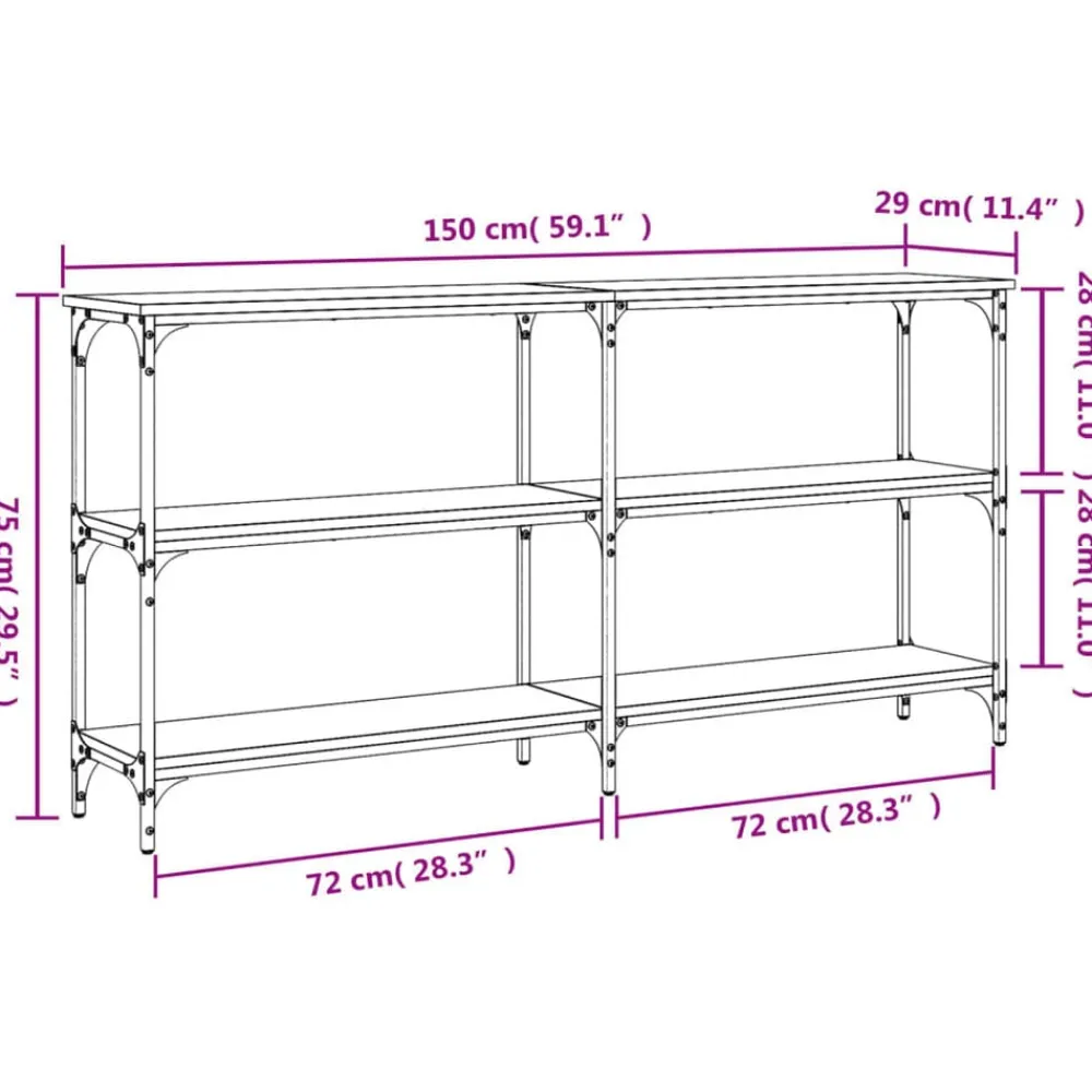 vidaXL Mesas-Mesa consola madera de ingeniería 150x29x75 cm