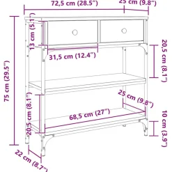 vidaXL Mesas-Mesa consola madera de ingeniería 72,5x25x75 cm