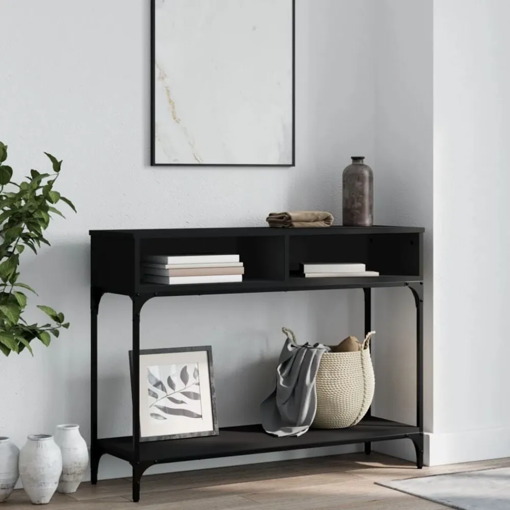 vidaXL Mesa consola madera de ingeniería negra 100x30,5x75 cm Negro