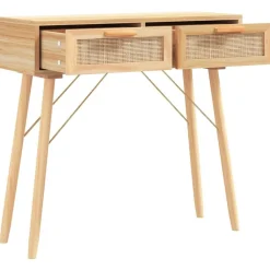 vidaXL Mesa consola madera pino maciza ratán natural marrón 80x30x75cm Marrón Outlet