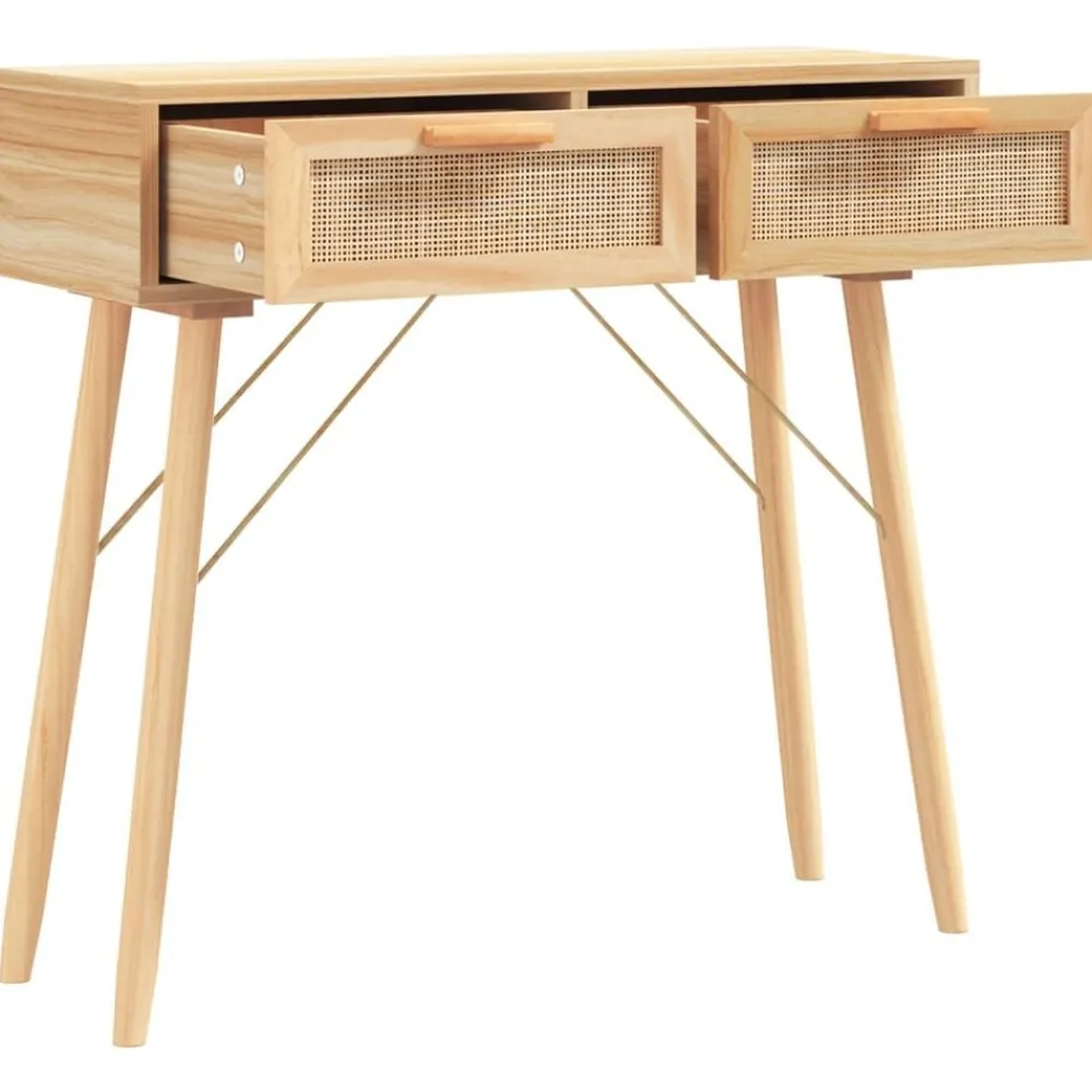 vidaXL Mesa consola madera pino maciza ratán natural marrón 80x30x75cm Marrón Outlet