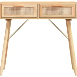 vidaXL Mesa consola madera pino maciza ratán natural marrón 80x30x75cm Marrón Outlet