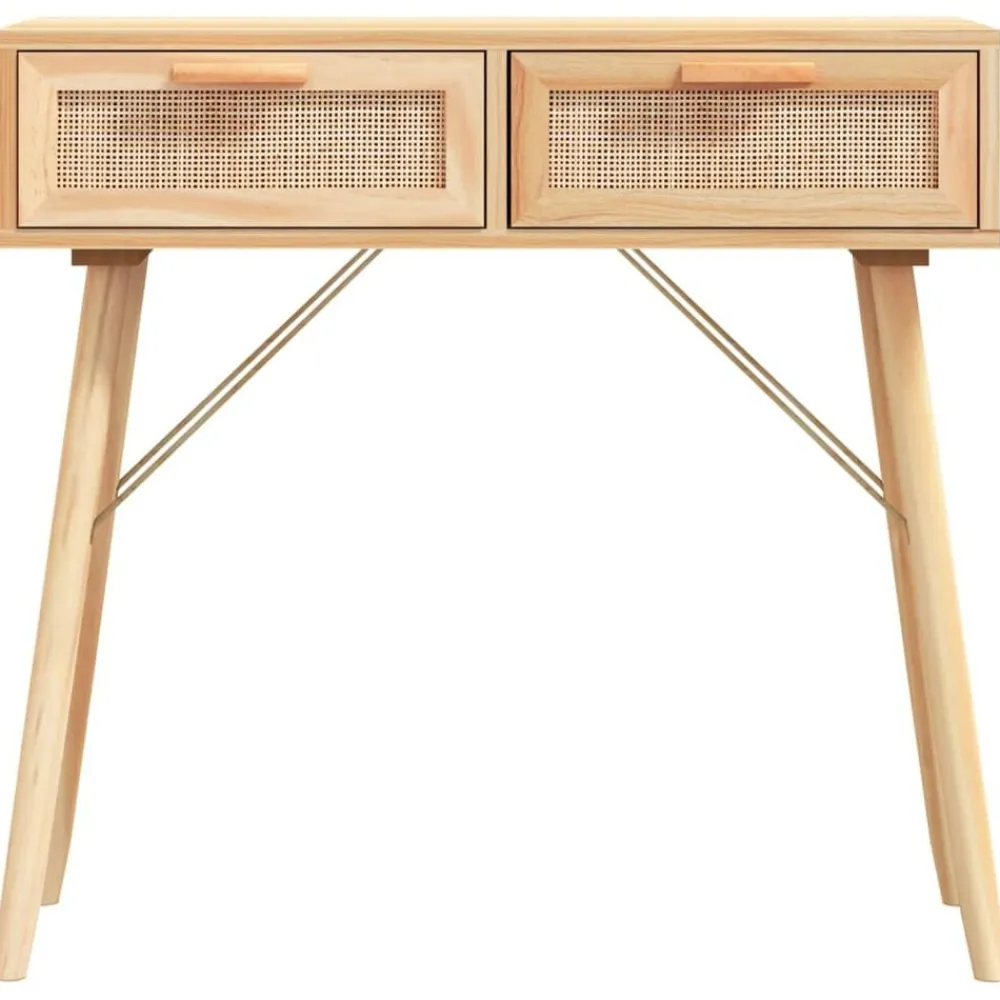 vidaXL Mesa consola madera pino maciza ratán natural marrón 80x30x75cm Marrón Outlet