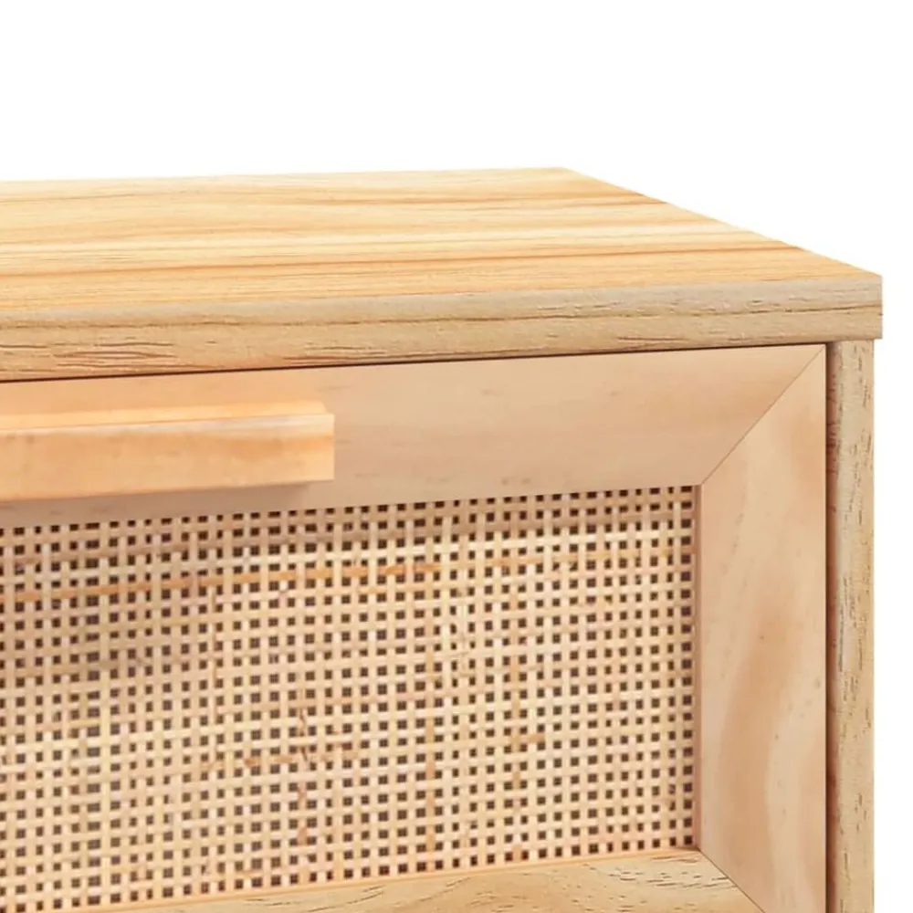 vidaXL Mesa consola madera pino maciza ratán natural marrón 80x30x75cm Marrón Outlet