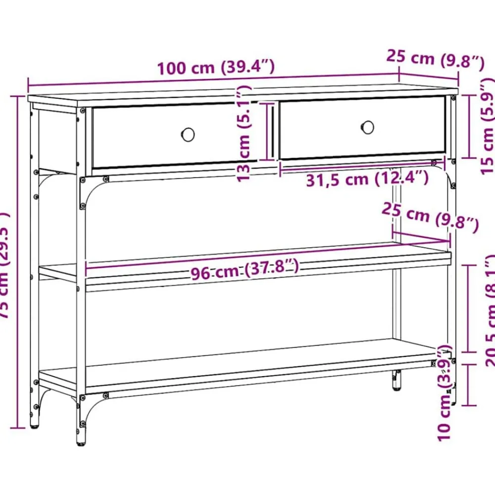 vidaXL Mesa Consola 100 x 25 x 75 cm Madera de ingeniería Roble negro
