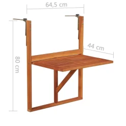 vidaXL Mesa de balcón colgante madera de acacia maciza 64,5x44x80 cm