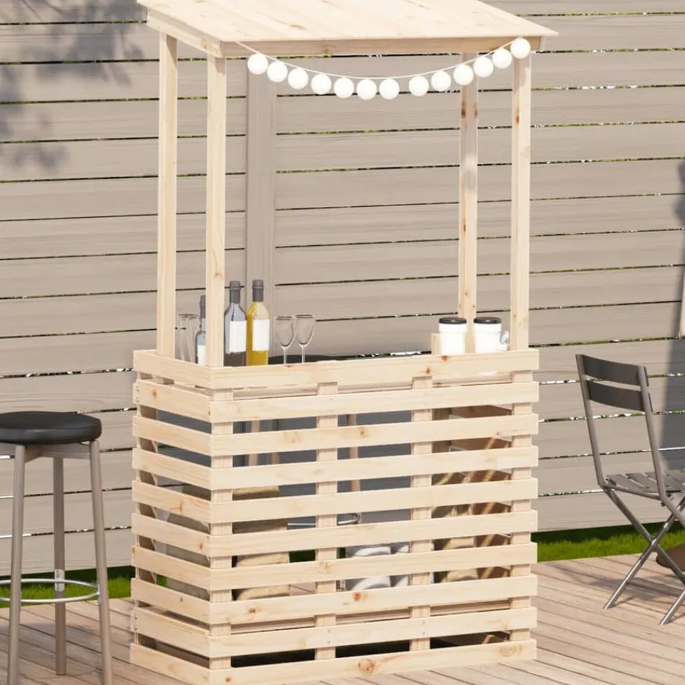 vidaXL Muebles De Jardín-Mesa de bar de jardín con techo madera maciza 112,5x57x195,5 cm