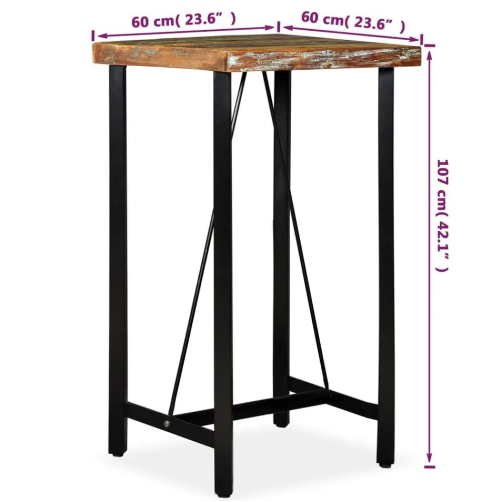 vidaXL Mesas-Mesa de bar de madera maciza reciclada 60x60x107 cm