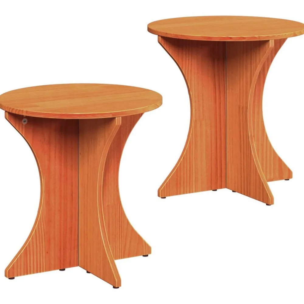 vidaXL Mesas-Mesa de Café 2 pcs Marrón cera Madera maciza de pino