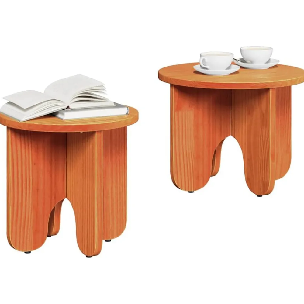 vidaXL Mesas-Mesa de Café 2 pcs Marrón cera Madera maciza de Pino