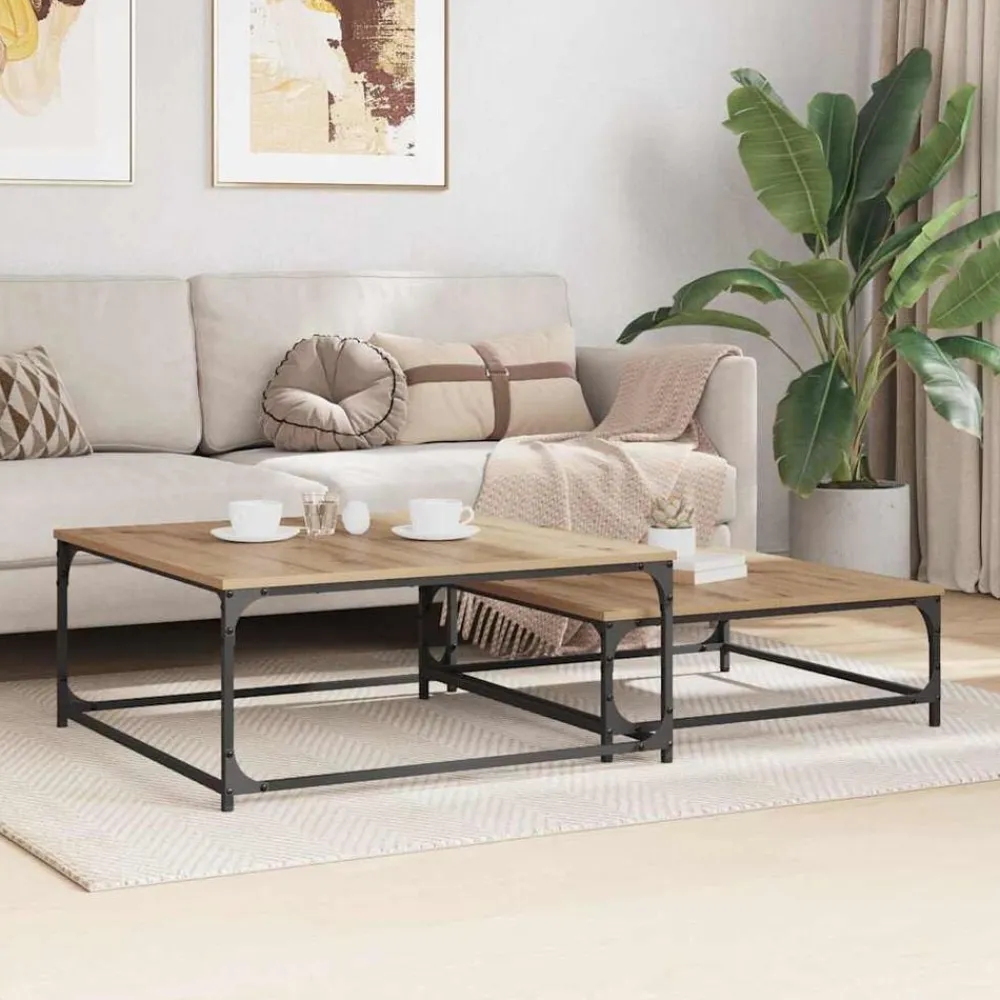 vidaXL Mesa de Café 2 pcs Roble artesanal Madera de ingeniería Roble artisan Sale