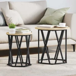 vidaXL Mesas-Mesa de Café 2 pcs Madera Ingenierizada y Acero