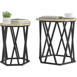 vidaXL Mesas-Mesa de Café 2 pcs Madera Ingenierizada y Acero