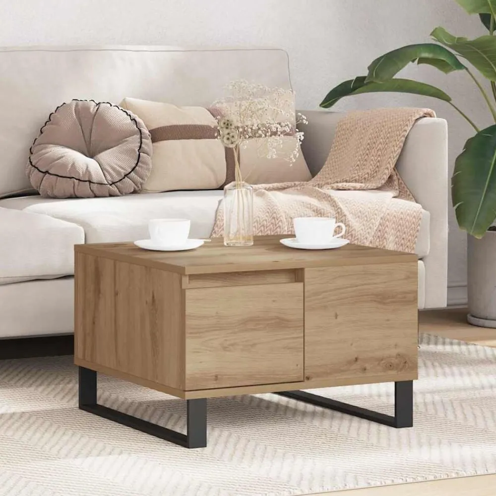 vidaXL Mesa de Café con cajón Roble artesanal 55 x 55 x 36,5 cm Roble artisan Clearance