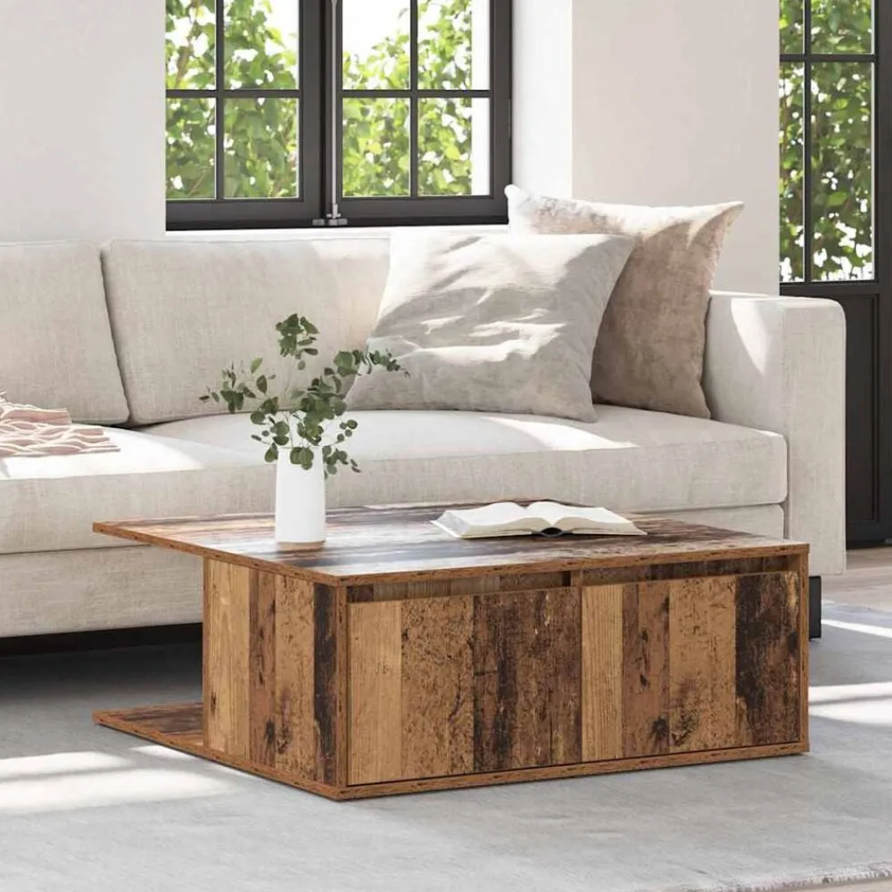 vidaXL Mesa de Café con cajón 80 x 80 x 31 cm Madera antigua Sale