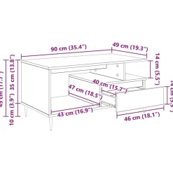 vidaXL Mesa de Café Madera vieja 90 x 49 x 45 cm Madera de ingeniería Madera envejecida Hot
