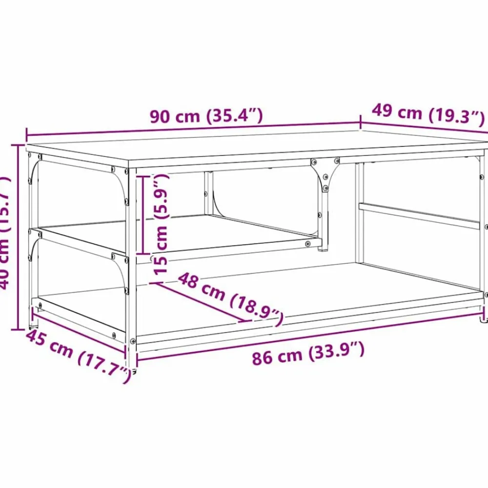 vidaXL Mesas-Mesa de Café 90 x 49 x 40 cm Madera contrachapada