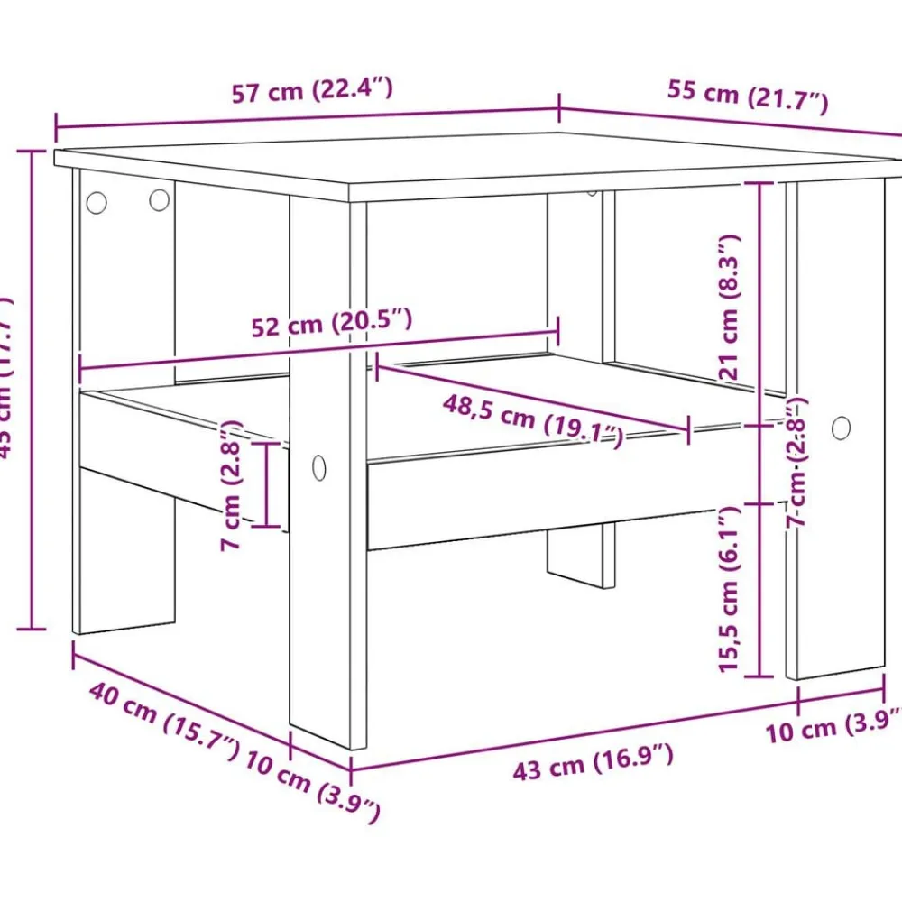 vidaXL Mesas-Mesa de Café 57 x 55 x 45 cm Madera de ingeniería