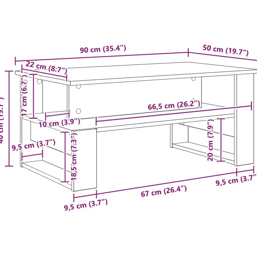 vidaXL Mesas-Mesa de Café 90 x 50 x 40 cm Madera de ingeniería