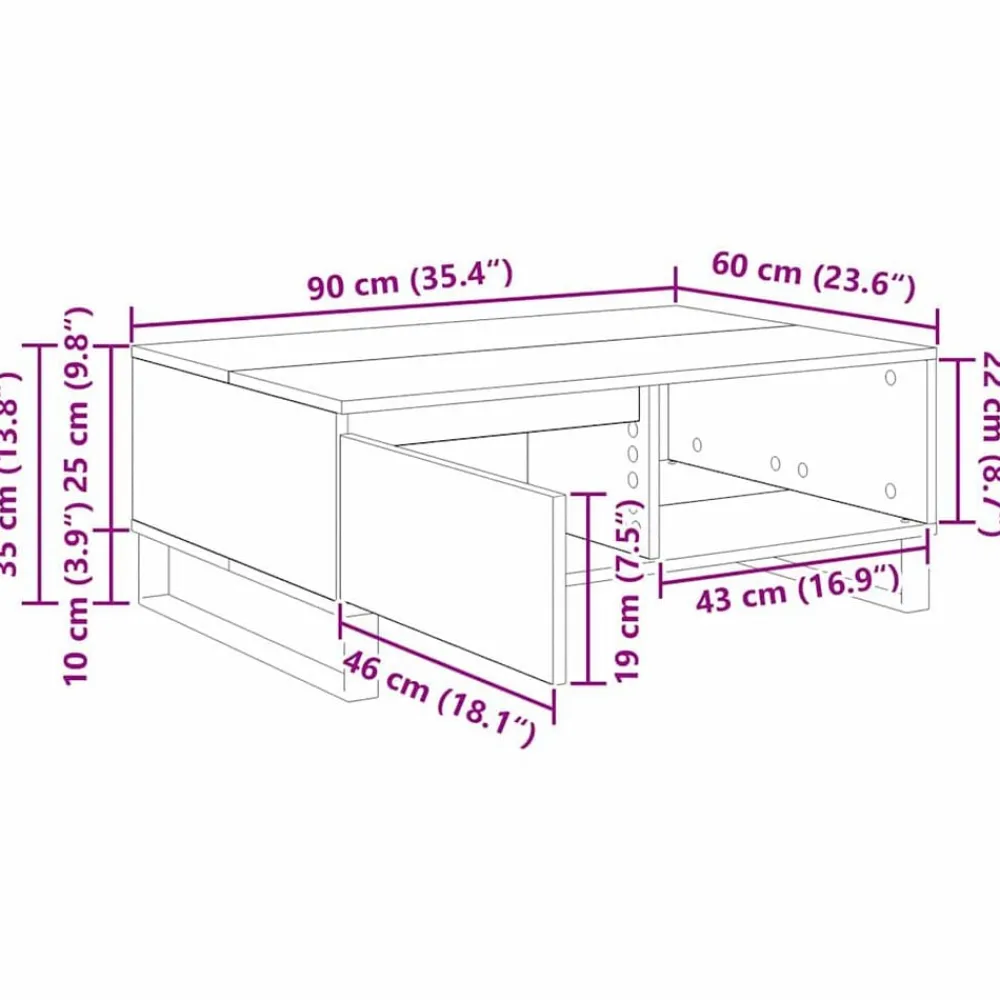 vidaXL Mesas-Mesa de Café 90 x 60 x 35 cm Madera de ingeniería