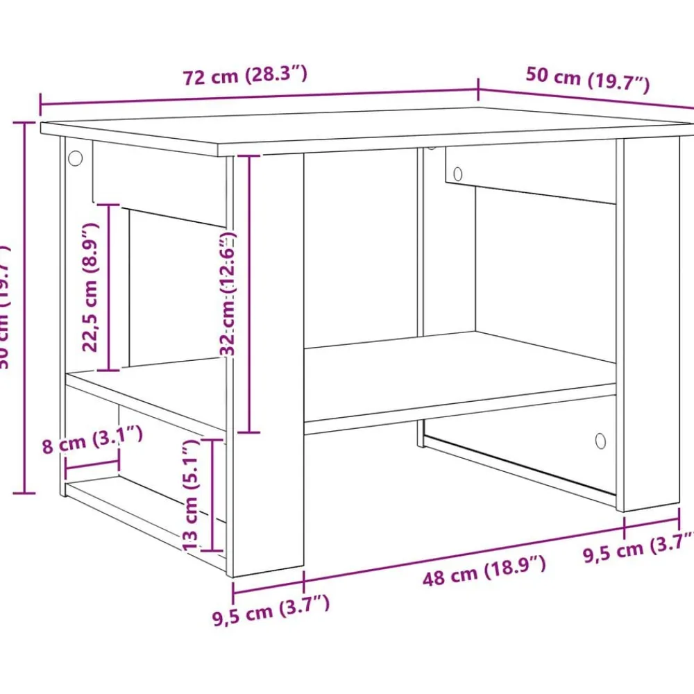 vidaXL Mesas-Mesa de Café 72 x 50 x 50 cm Madera de ingeniería