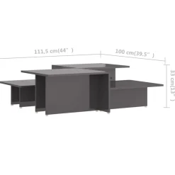 vidaXL Mesa de centro 2 pzas madera contrachapada gris 111,5x50x33cm Outlet