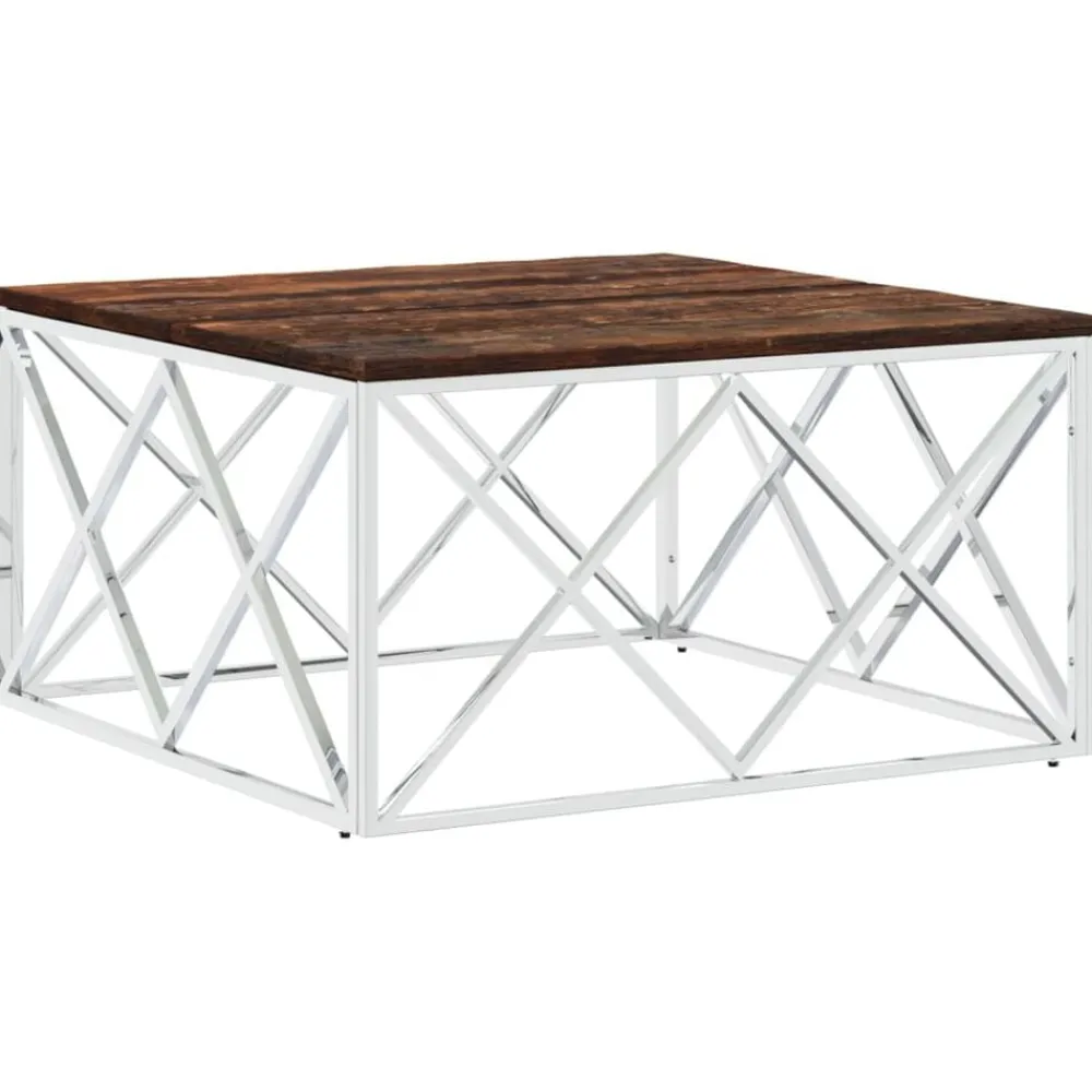 vidaXL Mesa de centro acero inoxidable y madera maciza reciclada Plateado Best