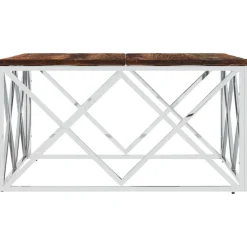 vidaXL Mesa de centro acero inoxidable y madera maciza reciclada Plateado Best