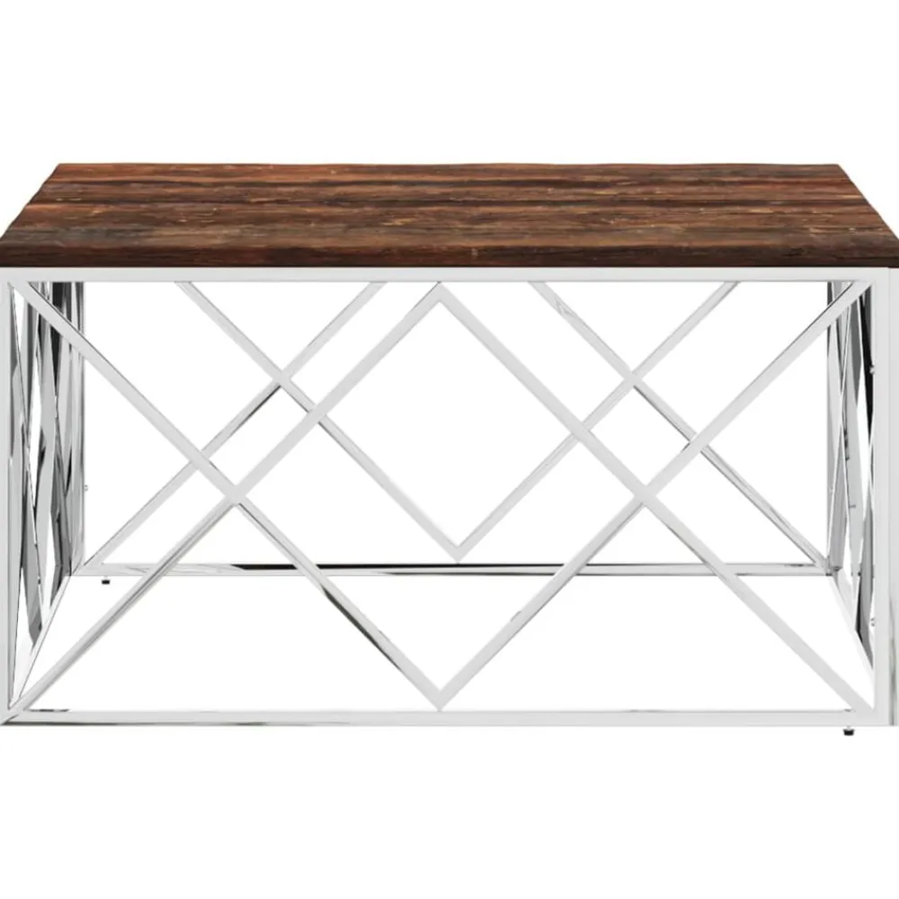 vidaXL Mesa de centro acero inoxidable y madera maciza reciclada Plateado Best