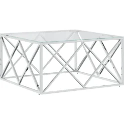 vidaXL Mesa de centro acero inoxidable y vidrio 80x80x40 cm Plateado Clearance