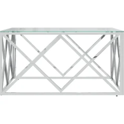 vidaXL Mesa de centro acero inoxidable y vidrio 80x80x40 cm Plateado Clearance