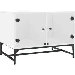 vidaXL Mesas-Mesa de centro con puertas de vidrio blanca 68,5x50x50 cm