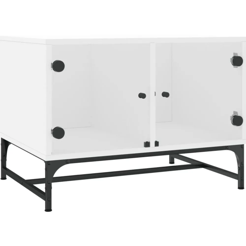 vidaXL Mesas-Mesa de centro con puertas de vidrio blanca 68,5x50x50 cm
