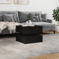 vidaXL Mesa de centro con luces LED 50x50x40 cm Negro Discount