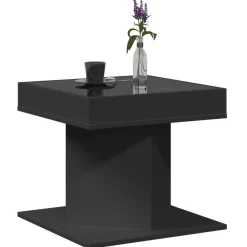 vidaXL Mesas-Mesa de centro con luz LED madera ingeniería negra 50x50x45 cm