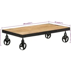 vidaXL Mesa de centro con ruedas madera maciza de mango 100x55x26 cm Online