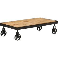 vidaXL Mesa de centro con ruedas madera maciza de mango 100x55x26 cm Online