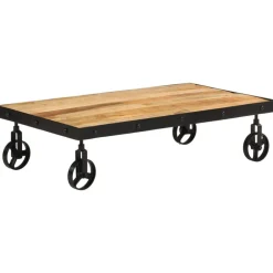 vidaXL Mesa de centro con ruedas madera maciza de mango 100x55x26 cm Online