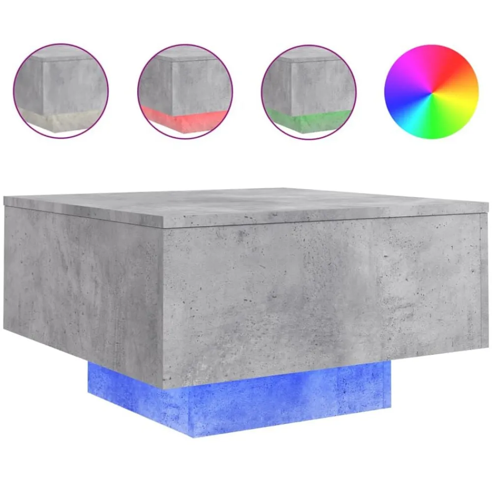 vidaXL Mesas-Mesa de centro con luces LED gris hormigón 55x55x31 cm