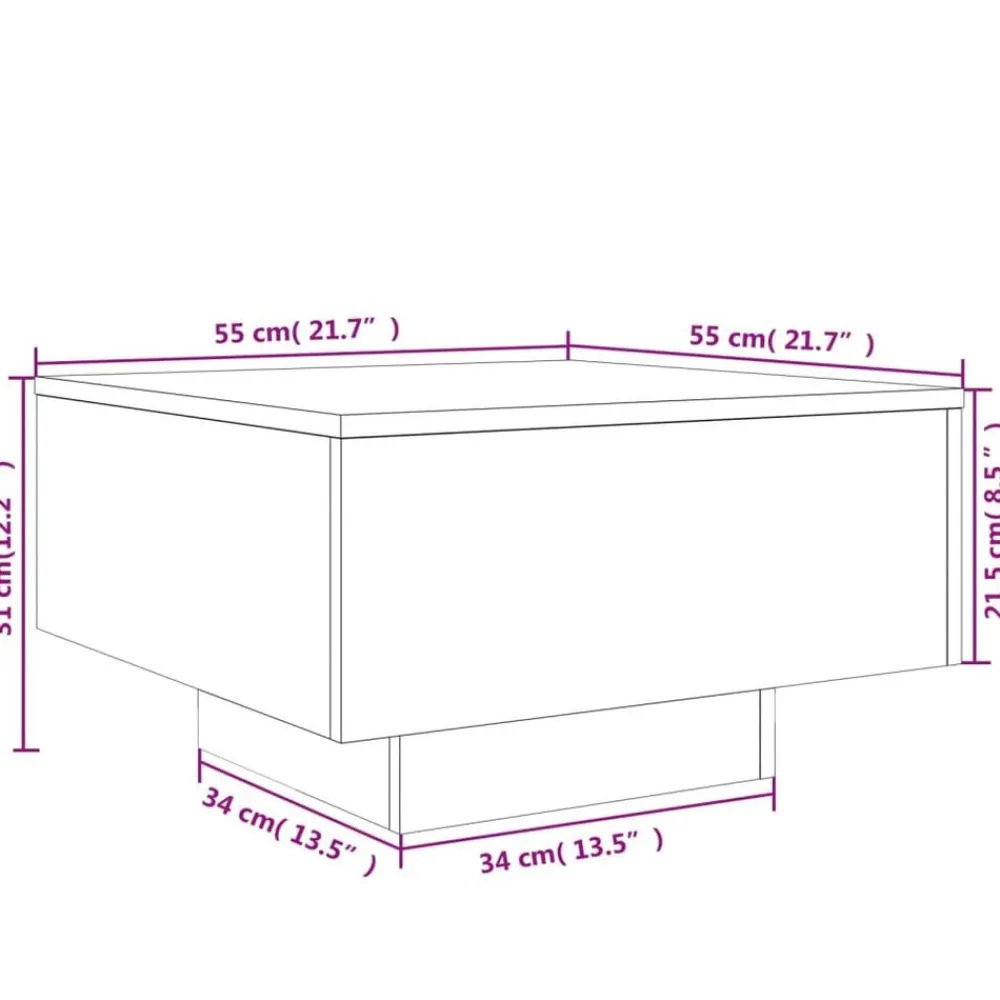 vidaXL Mesas-Mesa de centro con luces LED gris hormigón 55x55x31 cm
