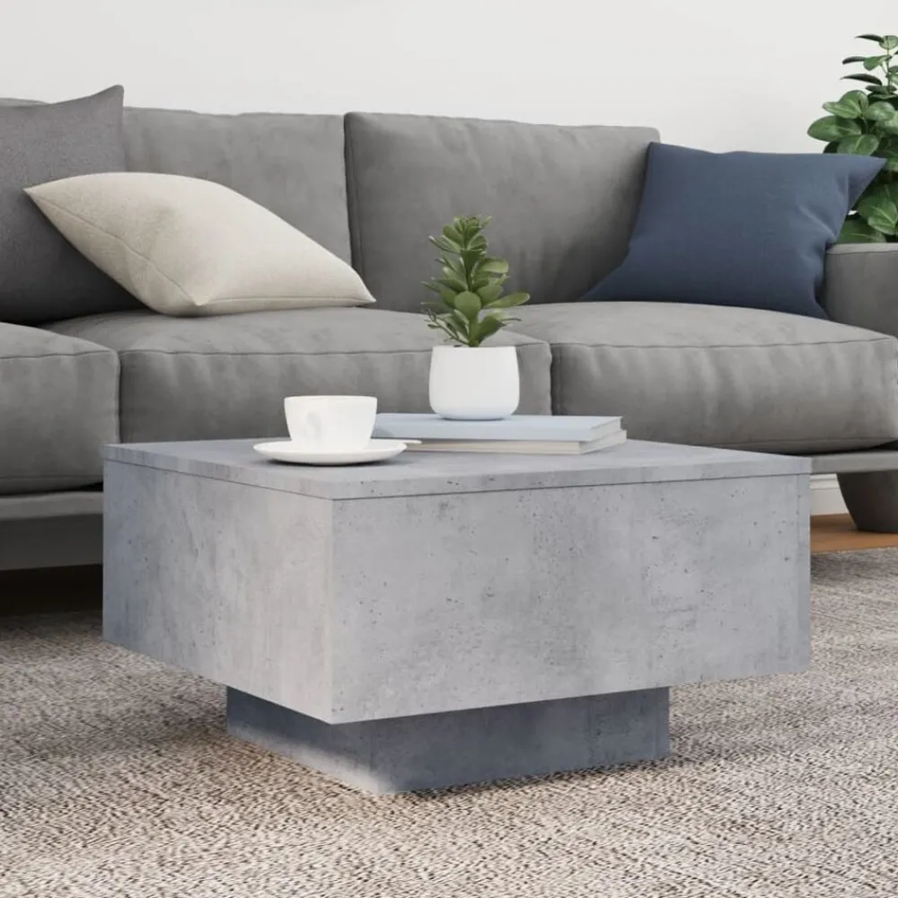 vidaXL Mesas-Mesa de centro con luces LED gris hormigón 55x55x31 cm