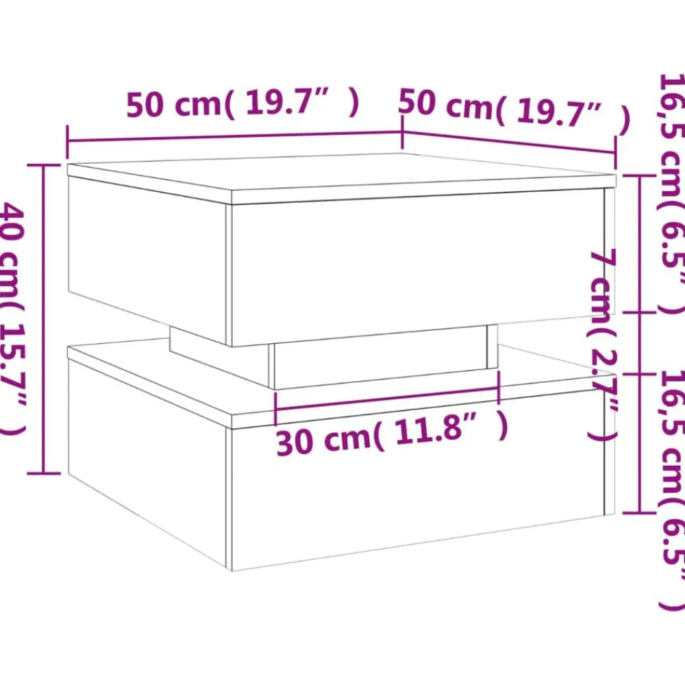 vidaXL Mesa de centro con luces LED 50x50x40 cm Roble Sonoma Clearance