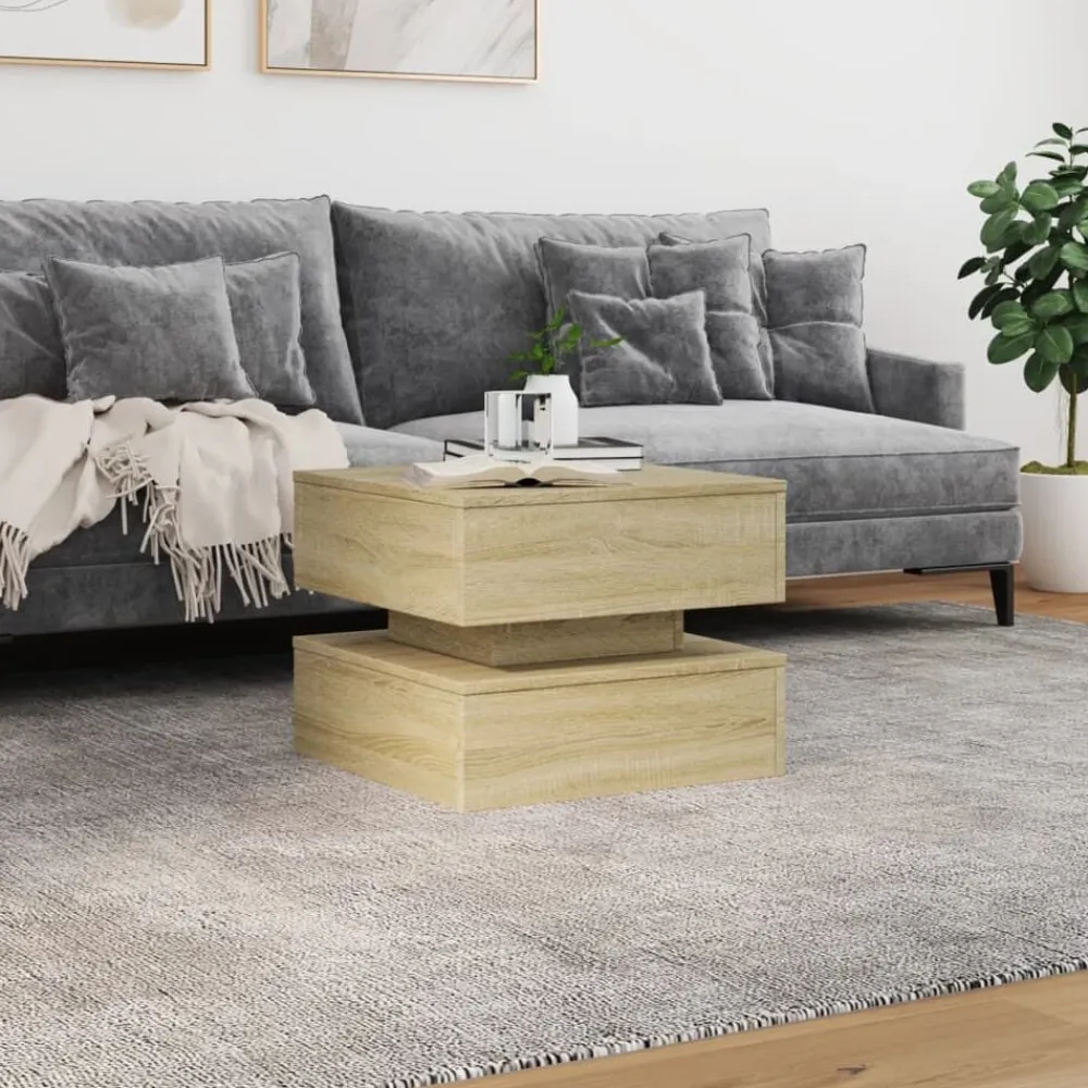 vidaXL Mesa de centro con luces LED 50x50x40 cm Roble Sonoma Clearance