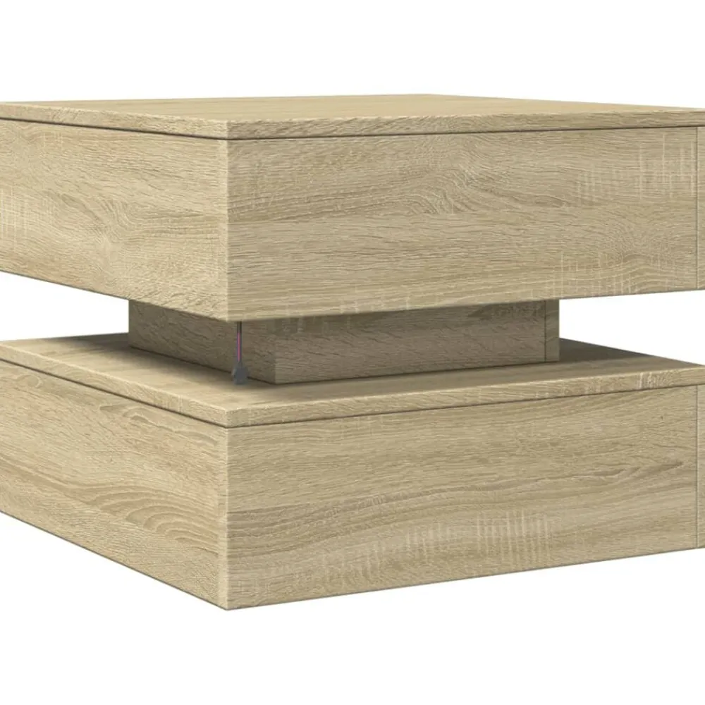 vidaXL Mesa de centro con luces LED 50x50x40 cm Roble Sonoma Clearance