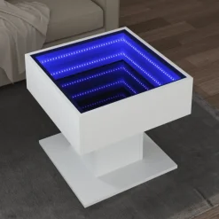 vidaXL Mesa de centro con luz LED madera ingeniería blanca 50x50x45 cm Blanco Best