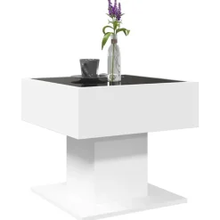 vidaXL Mesa de centro con luz LED madera ingeniería blanca 50x50x45 cm Blanco Best