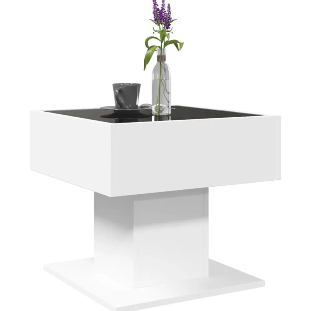 vidaXL Mesa de centro con luz LED madera ingeniería blanca 50x50x45 cm Blanco Best