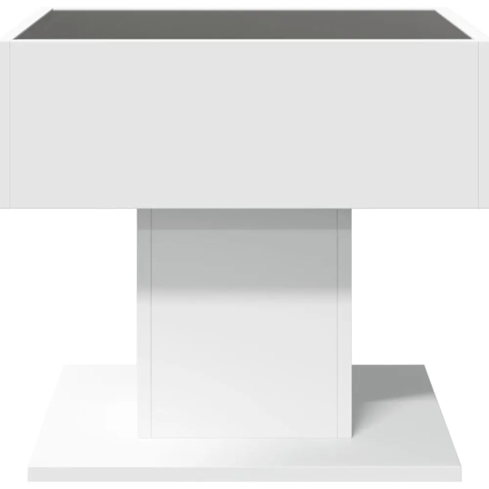 vidaXL Mesa de centro con luz LED madera ingeniería blanca 50x50x45 cm Blanco Best